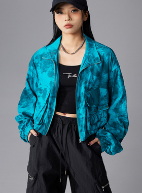 拓谷商场同款2025春夏季新款扎染立领外套薄款宽松百搭休闲防晒女