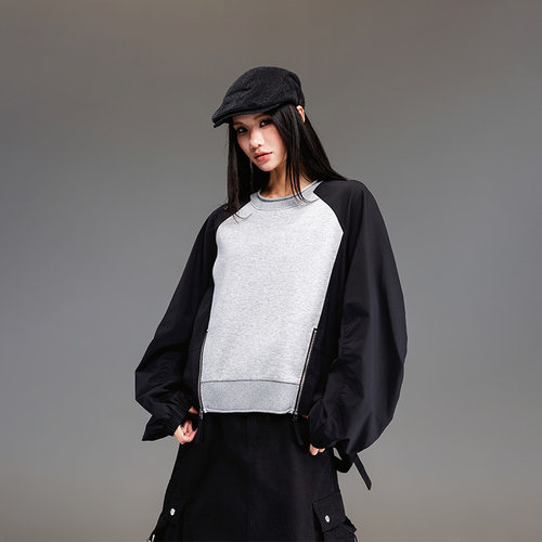 拓谷秋冬撞色拼接宽松短外套女