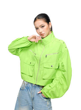 拓谷26春夏机能风多口袋工装外套女短款宽松翻领拉链防晒夹克薄款