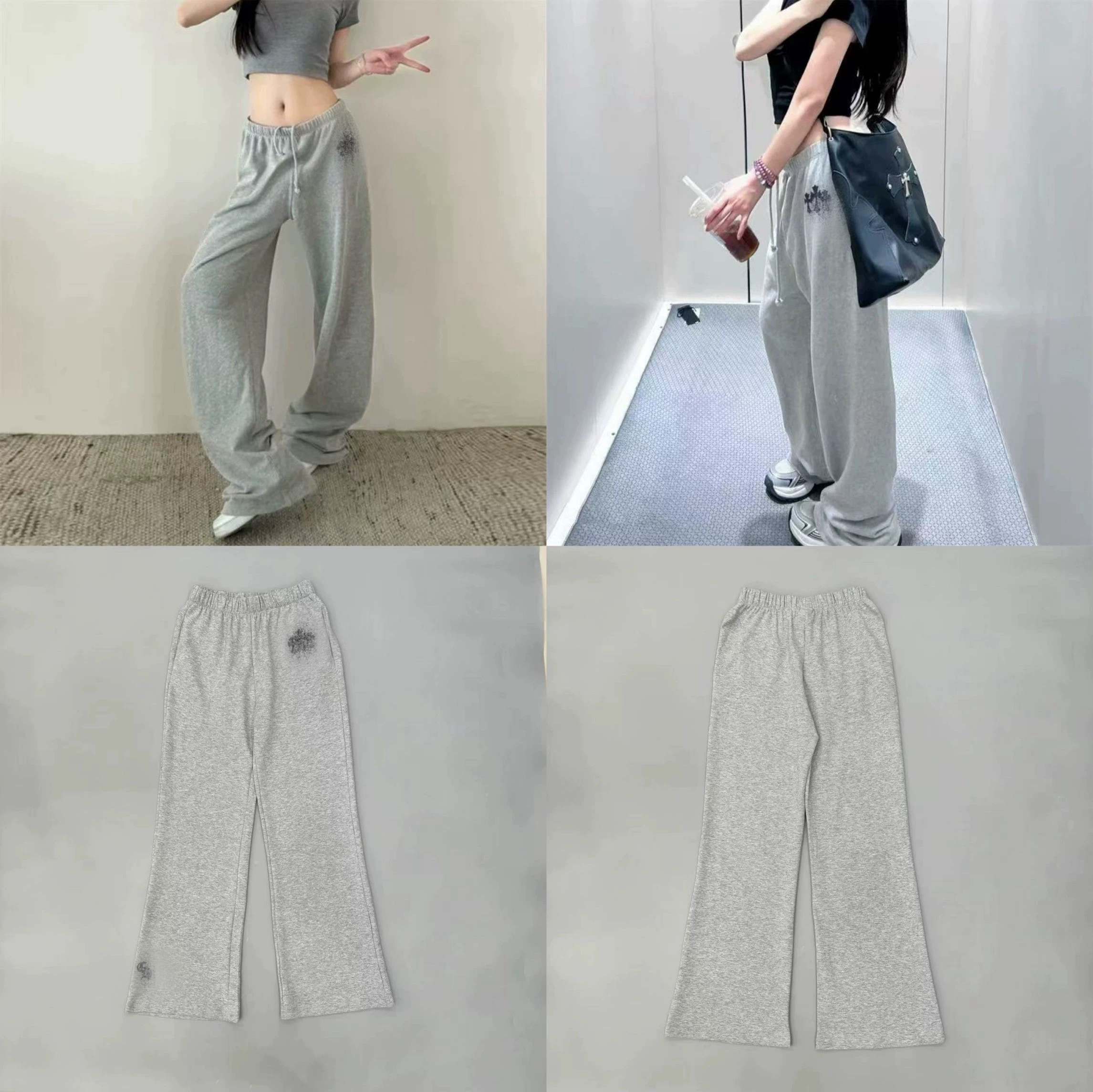 【现货】新款潮牌梵文字母印花植绒十字架裤女款宽松直筒阔腿长裤,女装/女士精品,休闲裤,淘宝优惠券,粉丝福利购,淘宝优惠卷