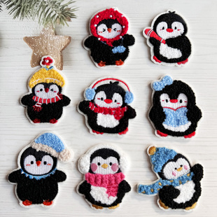 可爱卡通企鹅毛线布贴毛衣服装饰贴花儿童书包破洞贴羽绒服补丁贴
