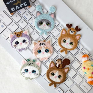 刺绣卡通猫咪布贴衣服子修补丁贴diy发夹帽书包手机壳装饰贴自粘