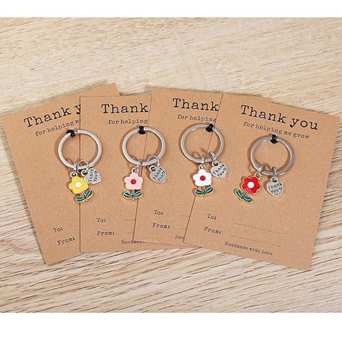 跨境Thank You For Helping Me Grow Keyrings创意小花钥匙扣