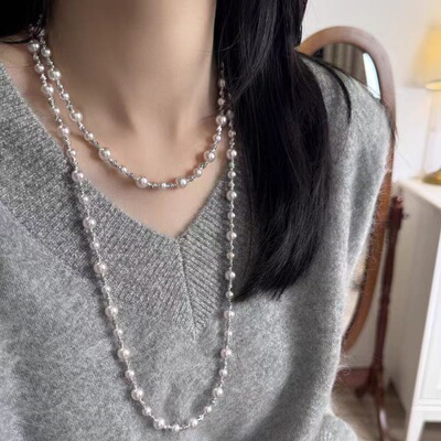 曼塔玫瑰色施家珍珠满天星毛衣链长款轻奢气质网红时尚毛衣项链女