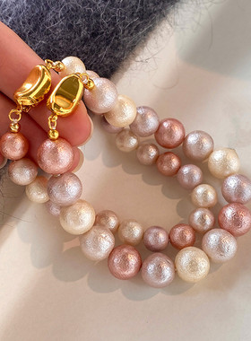 轻奢小众糖果色珍珠元宝扣手链