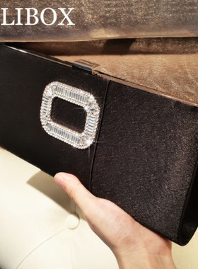 LOLIBOX手拿包rv方扣水钻缎面女包链条斜跨包晚宴包礼服包新娘包