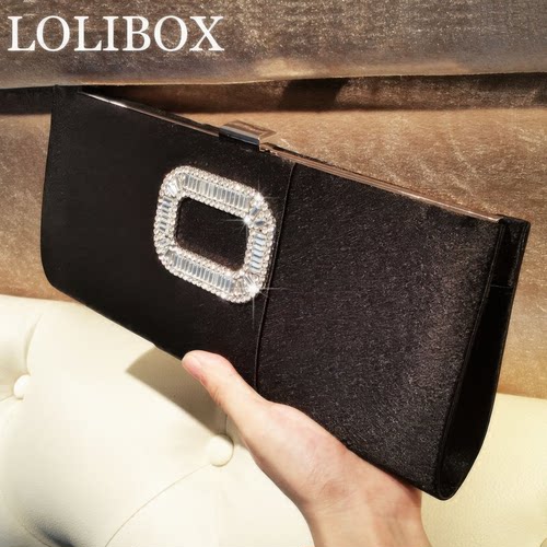 LOLIBOX手拿包rv方扣水钻缎面女包链条斜跨包晚宴包礼服包新娘包
