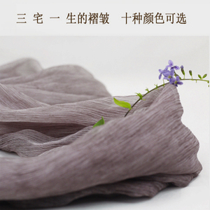 草木色手工刷色褶皱围巾做旧真丝丝巾顺纡绉桑蚕丝褶皱围巾烟灰粉