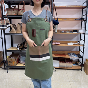 格子搭配帆布手工DIY围裙美术油画围裙艺术背带裤 黄麻料经典 围裙