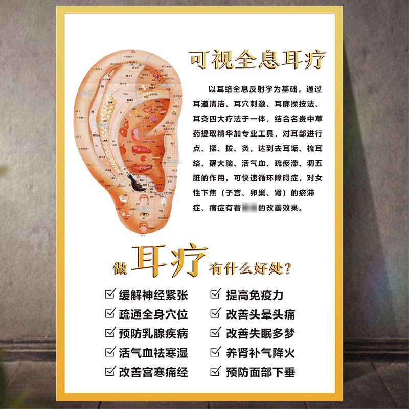 可视全息耳疗海报做耳疗好处贴纸取耳结石墙画养生馆宣传专业采耳