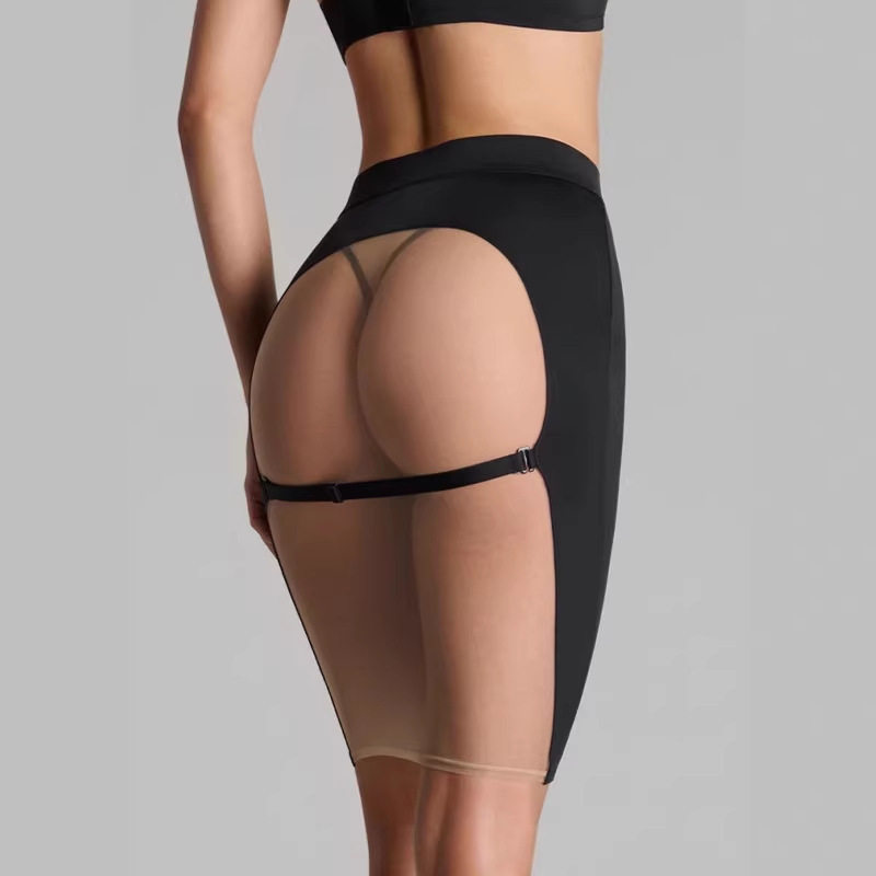 欧美女装后侧网纱透视性感弹力性感诱惑情趣美臀居家半身裙包臀裙