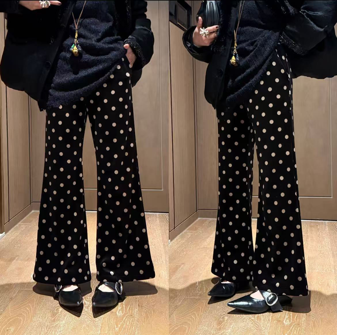 YDFSTUDIO小众【波点使命】欧货重工高品加绒波点拼接设计休闲裤