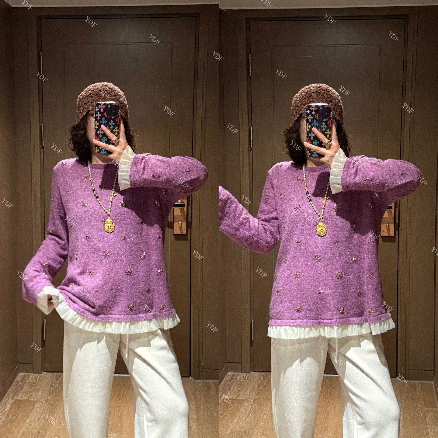 YDFSTUDIO小众【甜蜜宠儿】欧货高品重工刺绣钉珠拼接设计上衣