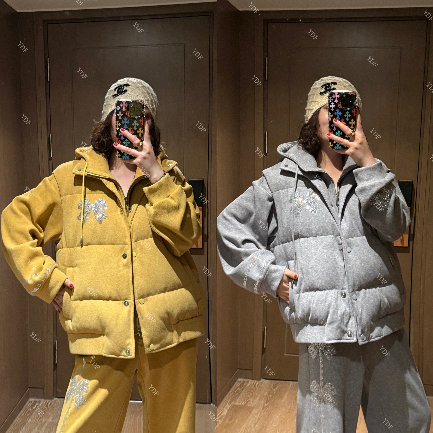 YDFSTUDIO小众【巴黎新贵】高品重工蝴蝶结烫钻设计连帽马甲