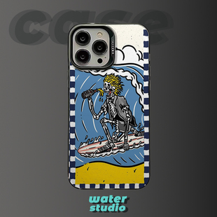 饮酒骷髅滑板适用苹果15promax小众iPhone16防摔nova13小米15pro华为P70红米k60一加13T稀奇古怪的手机壳OPPO