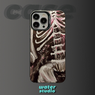油画骷髅个性适用苹果16promax小众iPhone15潮nova11小米15pro华为P50红米k70iqoo13稀奇古怪的手机壳reno11