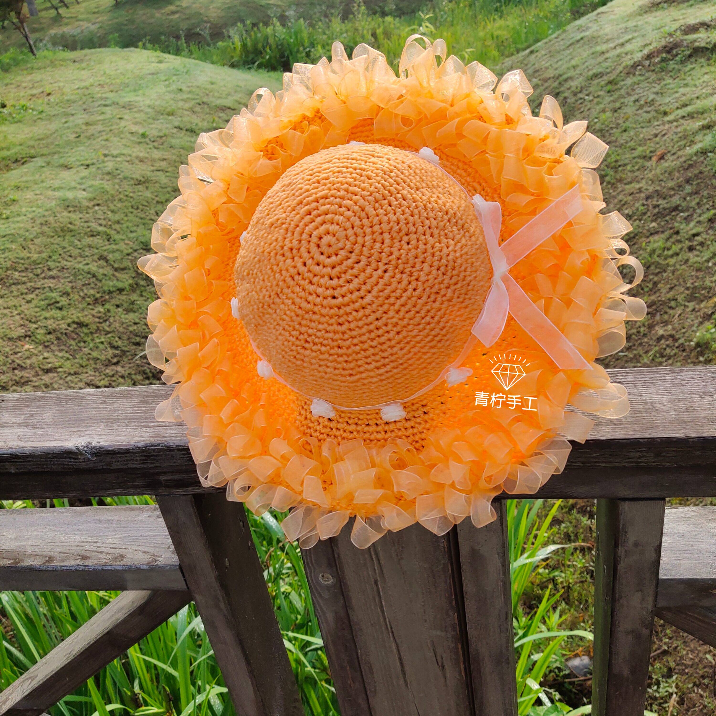 手工编织夏季雪纱带遮阳帽材料包