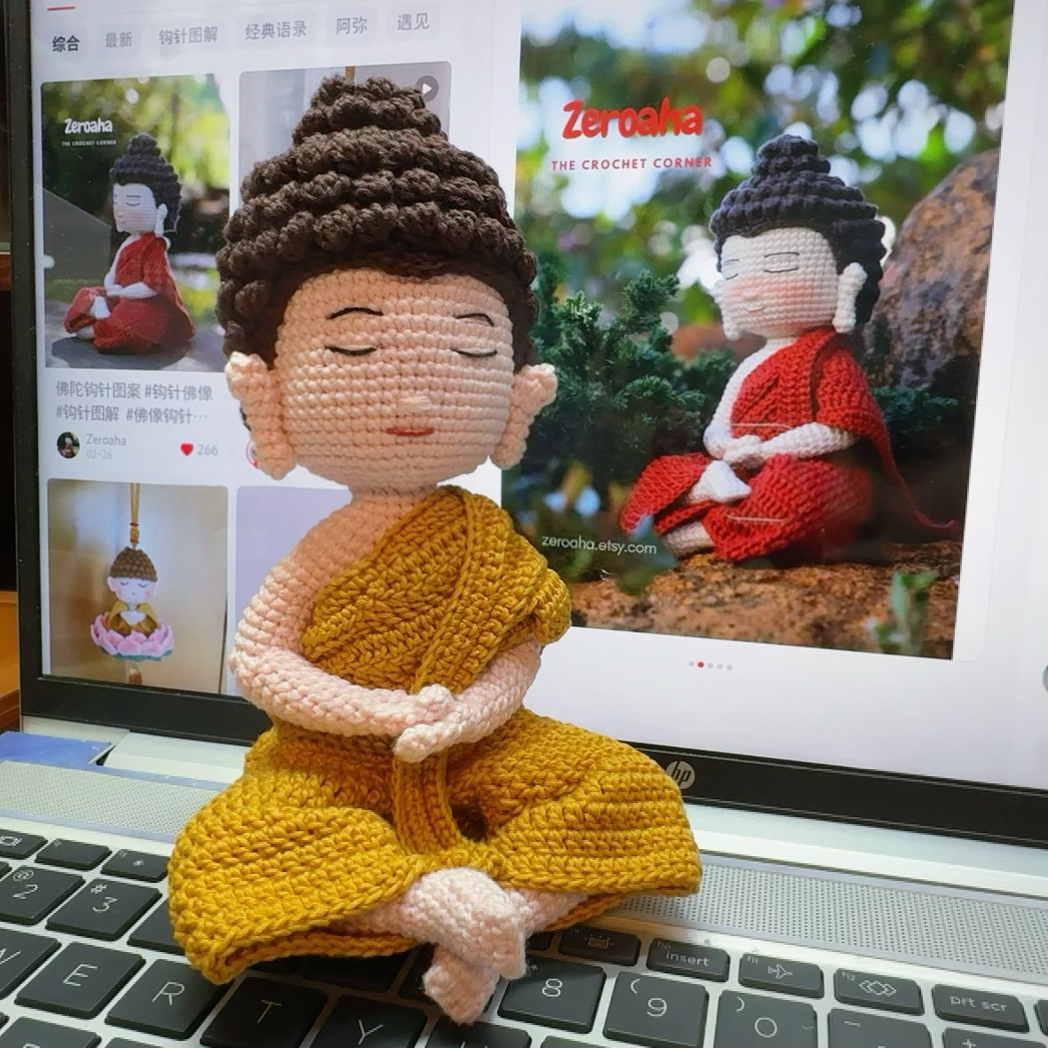 释迦摩尼 成品发货莲花佛陀摆件 手工编织毛线 自制玩偶车载挂件