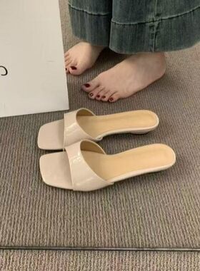 夏季坡跟绒面豹纹一字拖女防滑