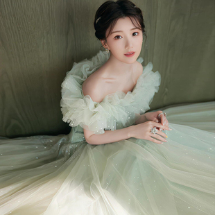 宴会晚礼服裙女高端轻奢小众森系仙女艺考演出服高级感主持人绿色
