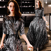 主持人演出服春夏 名媛聚会派对晚装 宴会晚礼服女2025新款 亮片长款