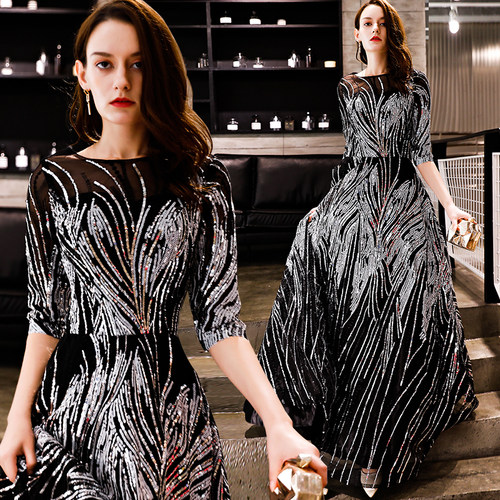 晚礼服演出服长裙派对中袖名媛