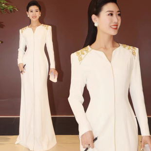 宴会晚礼服裙女2025新款高级感气质高端大气轻奢小众主持人演出服