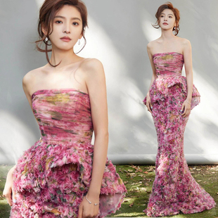 抹胸宴會晚禮服裙女2025新款 明星高級感訂婚結(jié)婚主持人魚尾演出服