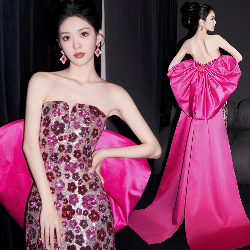 修身显瘦鱼尾长裙亮片晚礼服图片