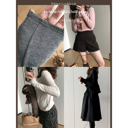 毛丽小四郎【裸感奶油】韩系通勤百搭亲肤加绒半高领打底长袖内搭