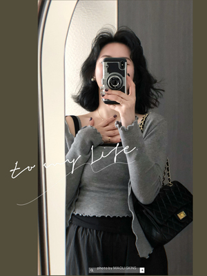 毛丽小四郎【温柔叠搭感】小众别致设计假两件木耳边修身针织衫女