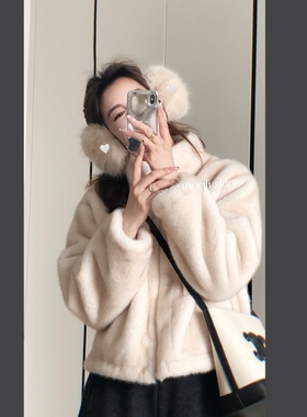 毛丽小四郎【软糯小白兔】敲爱！仿水貂毛皮草外套女短款立领外套
