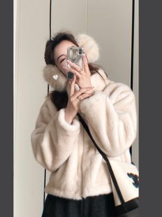 毛丽小四郎【软糯小白兔】敲爱！仿水貂毛皮草外套女短款立领外套