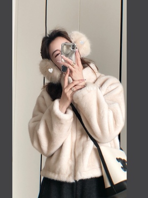 毛丽小四郎【软糯小白兔】敲爱！仿水貂毛皮草外套女短款立领外套