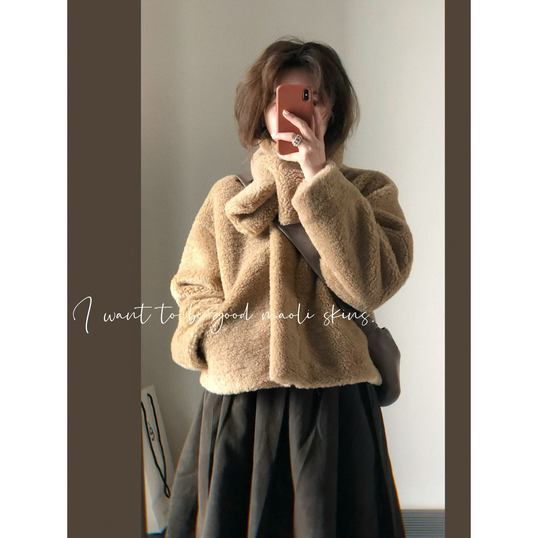 毛丽小四郎【皮毛一体+围巾】复古极简秋冬毛绒羊羔毛上衣外套女