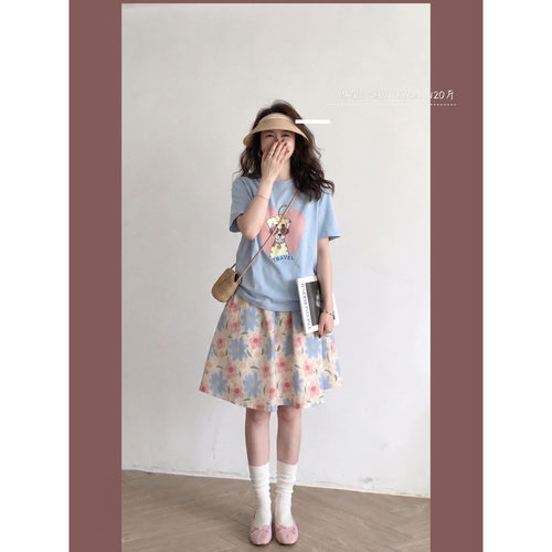 毛丽小四郎【热带雨林】田园风碎花女高腰A字大摆减龄温柔半裙夏