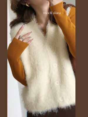 毛丽小四郎【博主风】小众软糯马甲韩系慵懒风针织马甲女拉毛氛围