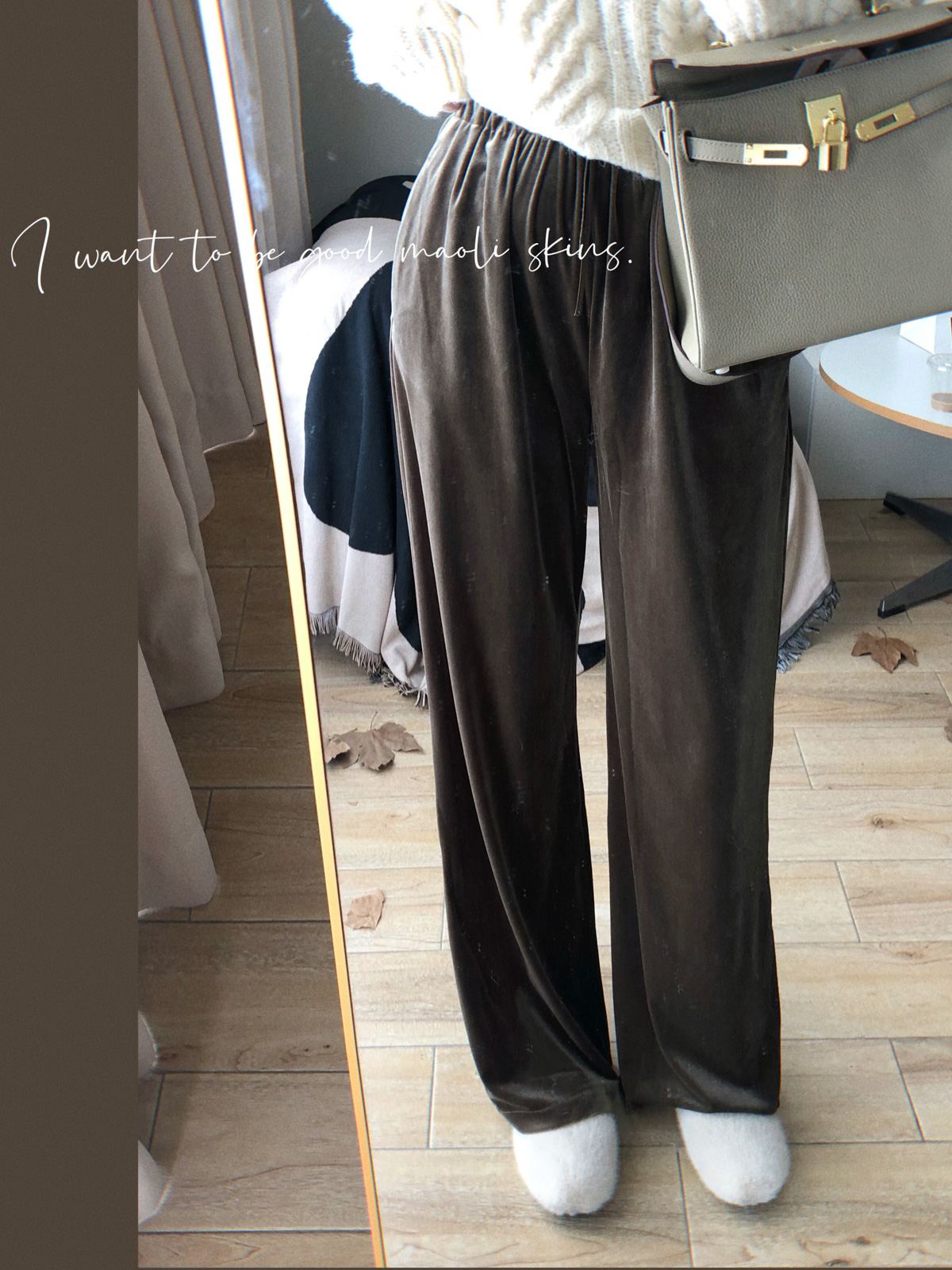 松紧腰气质轻熟垂感显瘦丝绒裤