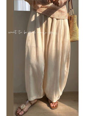 毛丽小四郎 松弛感亚麻风阔腿裤女宽松高腰慵懒风休闲裤女春夏