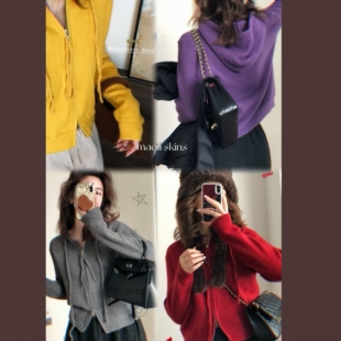 毛丽小四郎【叠穿氛围感】慵懒风连帽双拉链针织开衫女设计感毛衣