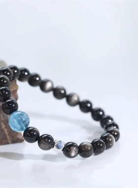 天然银曜石设计简约款手链送朋友礼物厂家量大从优