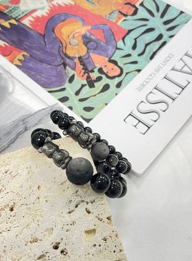 私奔到月球创意元素银曜石手链小熊月球手串时尚网红单品厂家