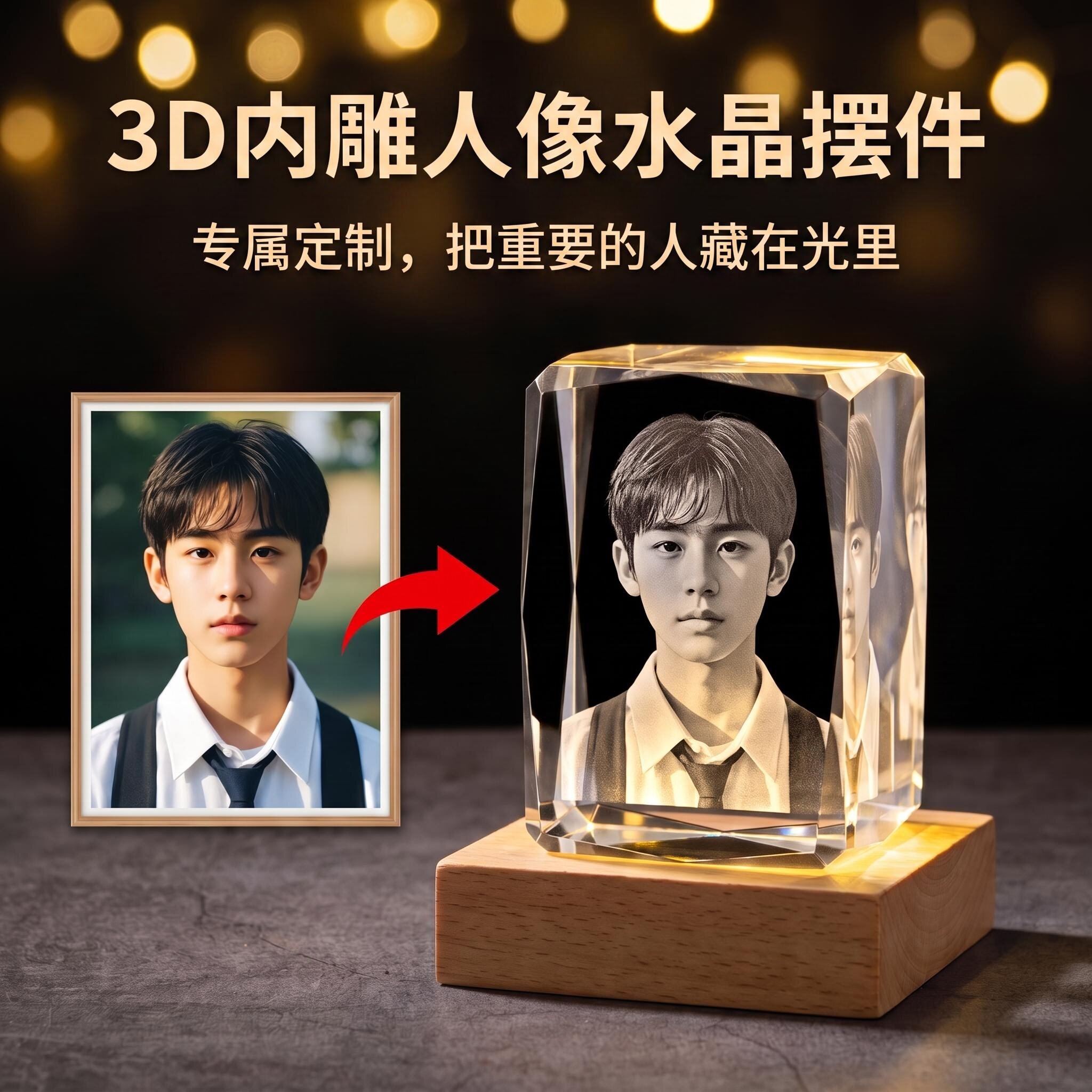 立体人像内雕水晶摆件定制结婚纪念生日礼品情人节礼物男送女朋友