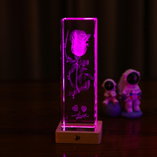 生日礼物女生闺蜜送女孩子男朋友同学生3D水晶玫瑰夜灯摆件情人节