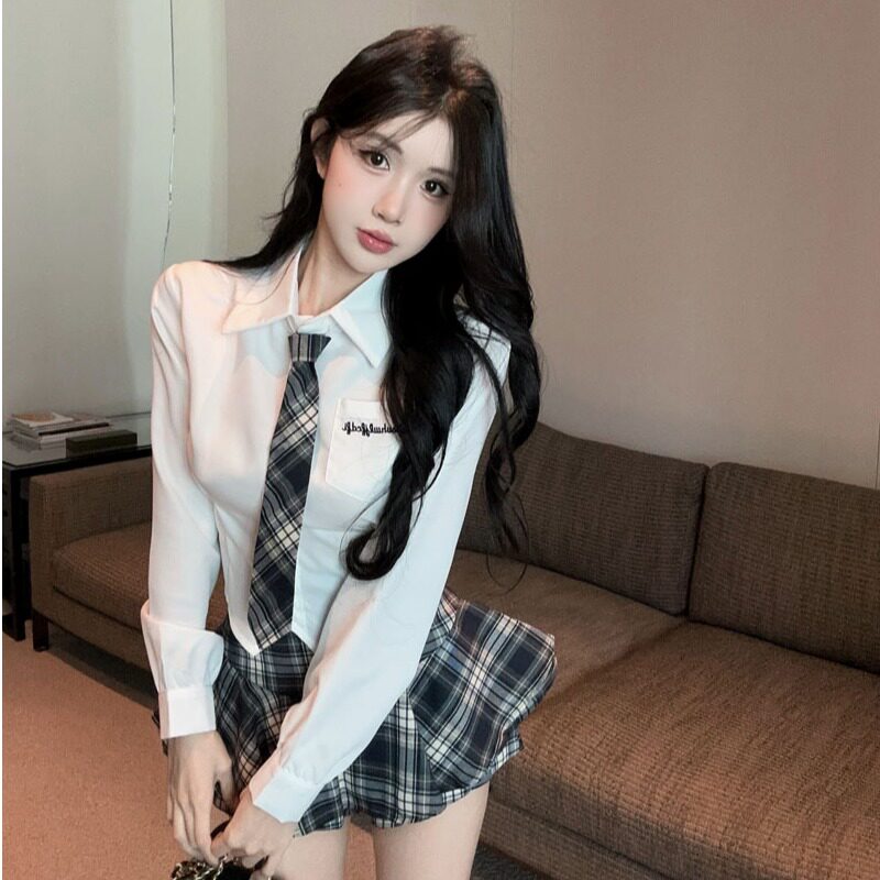 2026春刺绣JK制服衬衫短裙套装