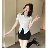 jk制服套装 夏季 洋气纯欲性感辣妹套装 包臀短裙时尚 女收腰白色衬衫