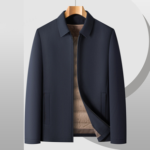 大牌保罗商务翻领羽绒服男短款可拆卸内胆中年保暖行政夹克外套男