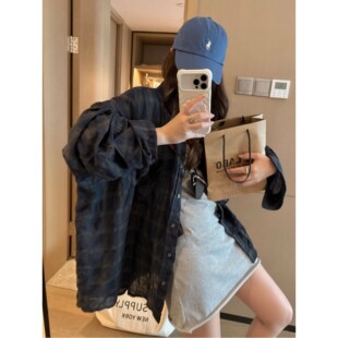 FILLE | 格子防晒衬衫 复古文艺松弛氛围感慵懒宽松长袖薄款外套