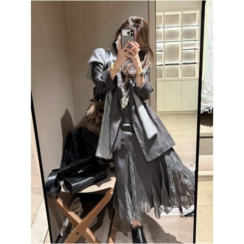 FILLE | 灰色亚麻西装 老钱风大牌轻奢风松弛感设计廓形宽松外套