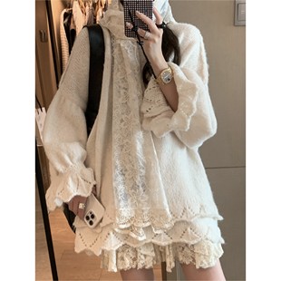 上衣 甜美氛围感温柔松弛感羊毛针织罩衫 FILLE｜花边灯笼袖 毛衣